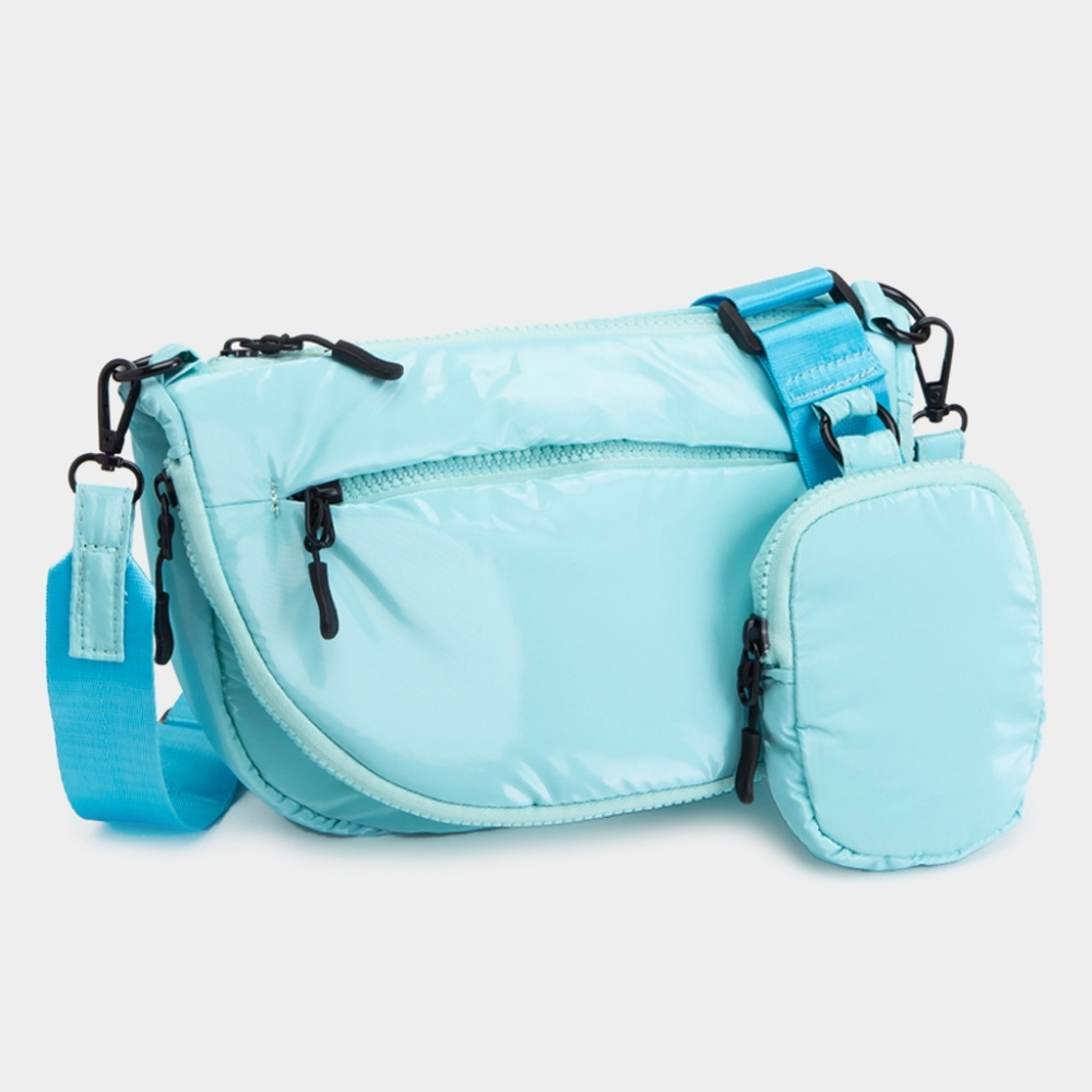 Blue Puffer Bag Purse Half Moon Crossbody Womens Fashion Accessory Shoulder